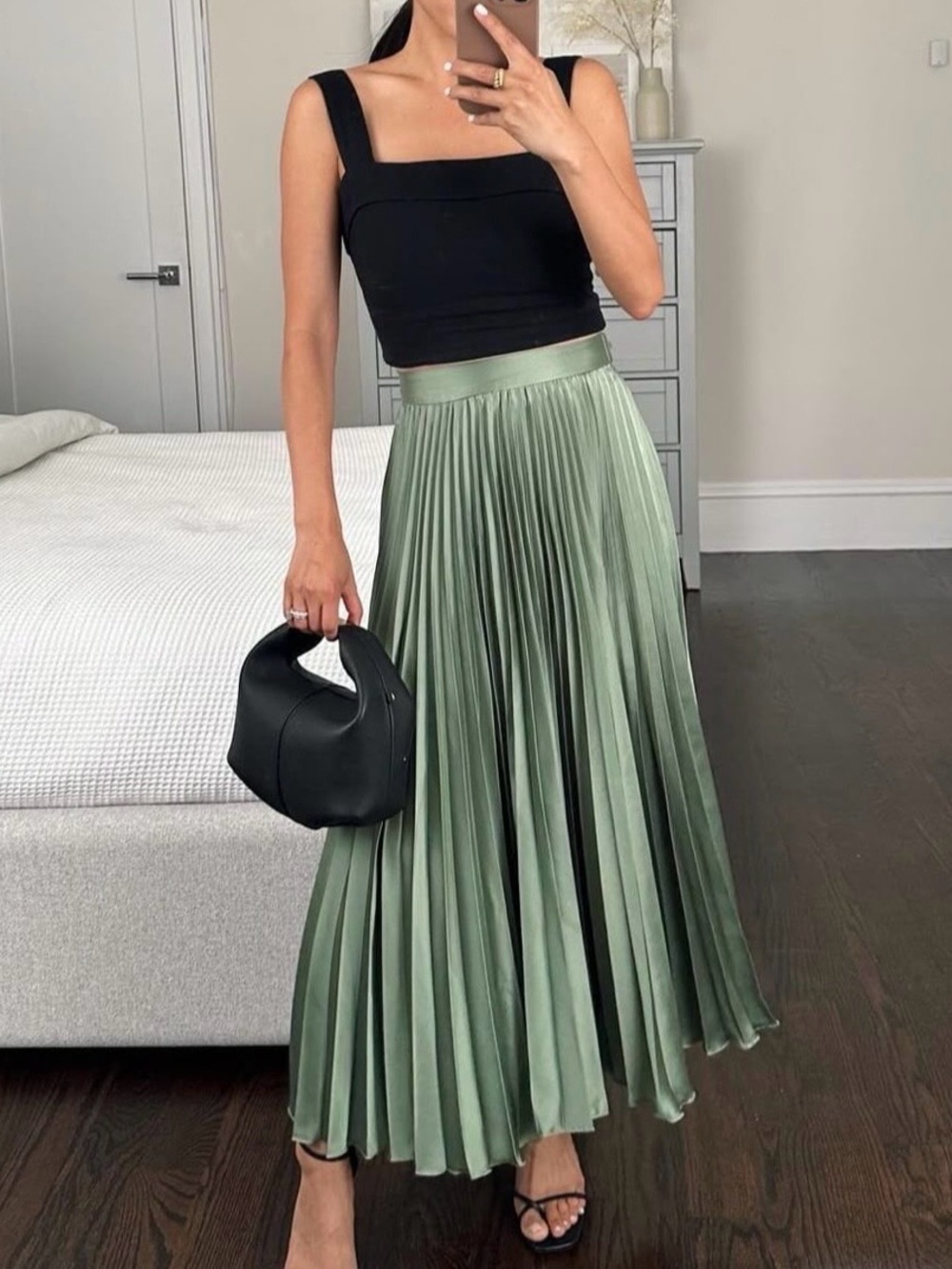 Abercrombie & Fitch Pleated Maxi Skirt in Sage Green